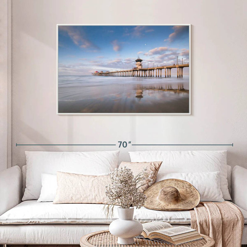 Coastal Huntington Pier, Cadre flottant blanc, 43 po x 29 po