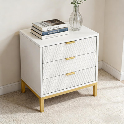 Grande table de chevet de style nordique avec 3 tiroirs de rangement