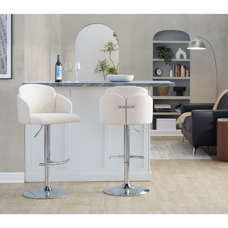 Tabouret de bar réglable, Chrome chrome, Crème / tissu