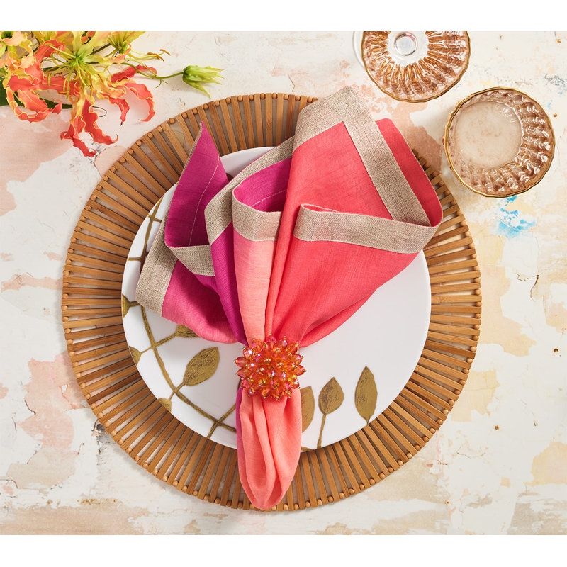 Dip Dye Linen Napkin, Fuchsia/Orange