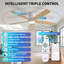 Ventilateur de plafond intelligent 52 po avec lumières et télécommande - 5 pales, application et commande vocale, à intensité variable, 6 vitesses, moteur réversible, pour patio, salon, chambre à coucher-129444689