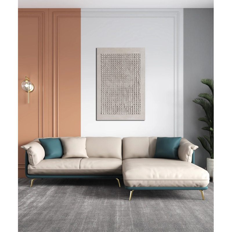 30 x 45 pouces, art mural abstrait texturé en 3D texturé à la main à la main, peinture sur toile mosaïque carrée en acrylique beige empâtement épais neutre, décoration murale minimaliste encadrée et tendue