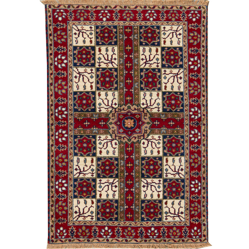 Tapis crème et rouge noué à la main de haute qualité