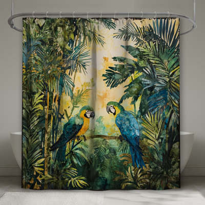 Tropical Parrots In Jungle Shower Curtains Extra Long