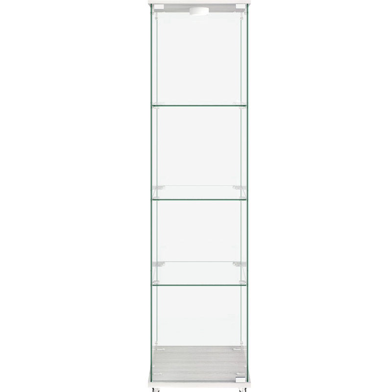 1 - Door 4 Shelf Glass Display Cabinet With Led Lights, Quick Assembly, Antique Style Tempered Glass, For Living Room And Bedrooms, White, 63.38" H  X 17.02" L  14.22" W  Inches, Easy To Clean