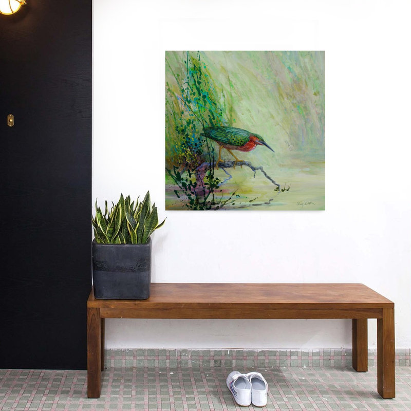 Art contemporain de la faune héron vert à la chasse, H 32 po x l 32 po