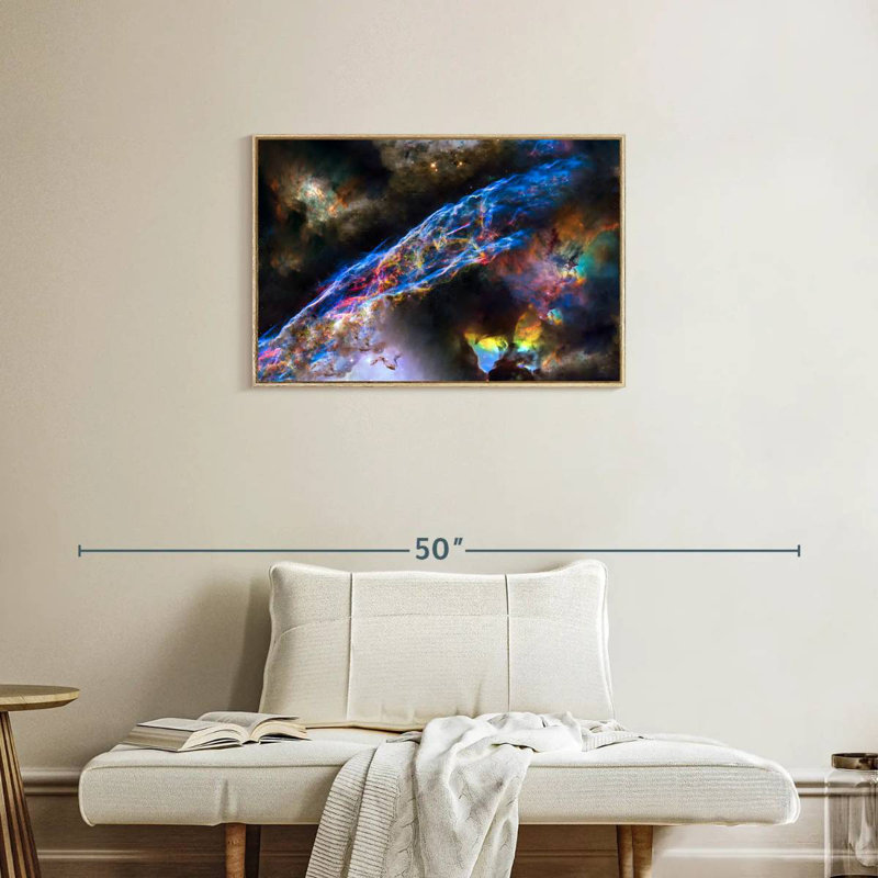 Nébuleuse du voile brillant, Cadre flottant en bois naturel, 31 po x 21 po