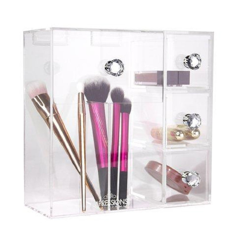Organisateur de maquillage en acrylique avec porte-brosses Diamond Collection