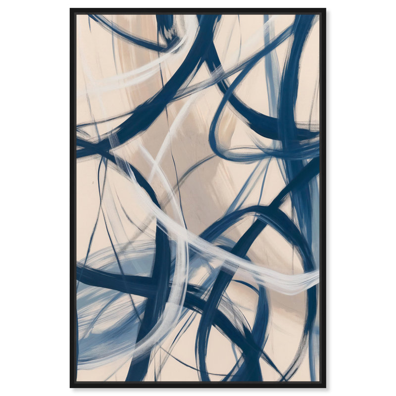 Blue Orbits Canvas Indigo Abstract Art by Art Remedy, 37" H x 25" W, Black Framed