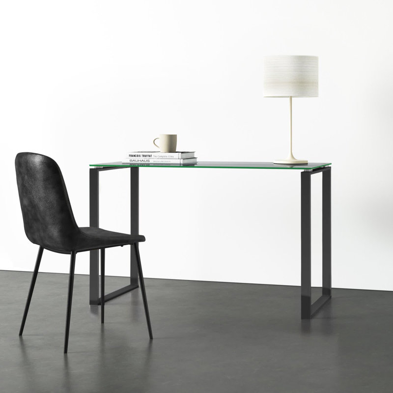 Orion Glass Top Metal Base Writing Desk, Black