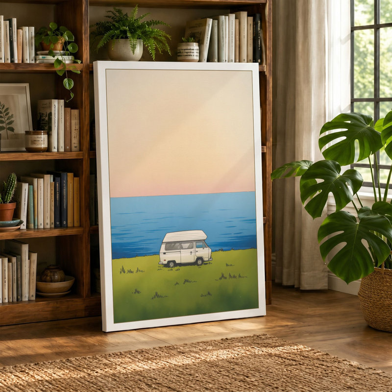Camper Van at Leisure Modern - Wrapped Canvas, 24x16 - 61.0 x 40.6 cm, Teal Border