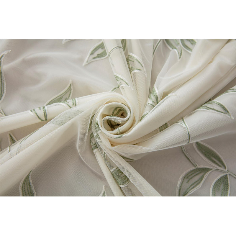 Zapata Leaf Embroidered Voile Ring Top Curtains Pair, 147cm Width x 183cm Drop, Green