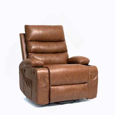 Large Size Electric Power Lift Recliner Chair Sofa For Elderly, 8 Point Vibration Massage And Lumber Heat, Remote Control, Side Pockets And Cup Holders, Cozy Fabric, Overstuffed Arm Pu