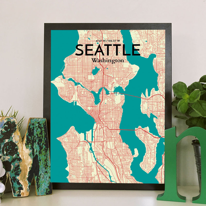 Seattle City Map - No Frame Print, 43.2cm H x 27.9cm W x 0.13cm D