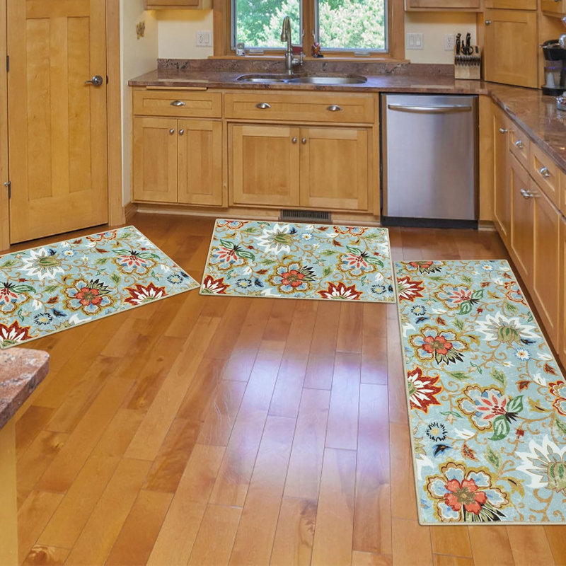 Ensemble de 3 tapis de cuisine Boho, Vert