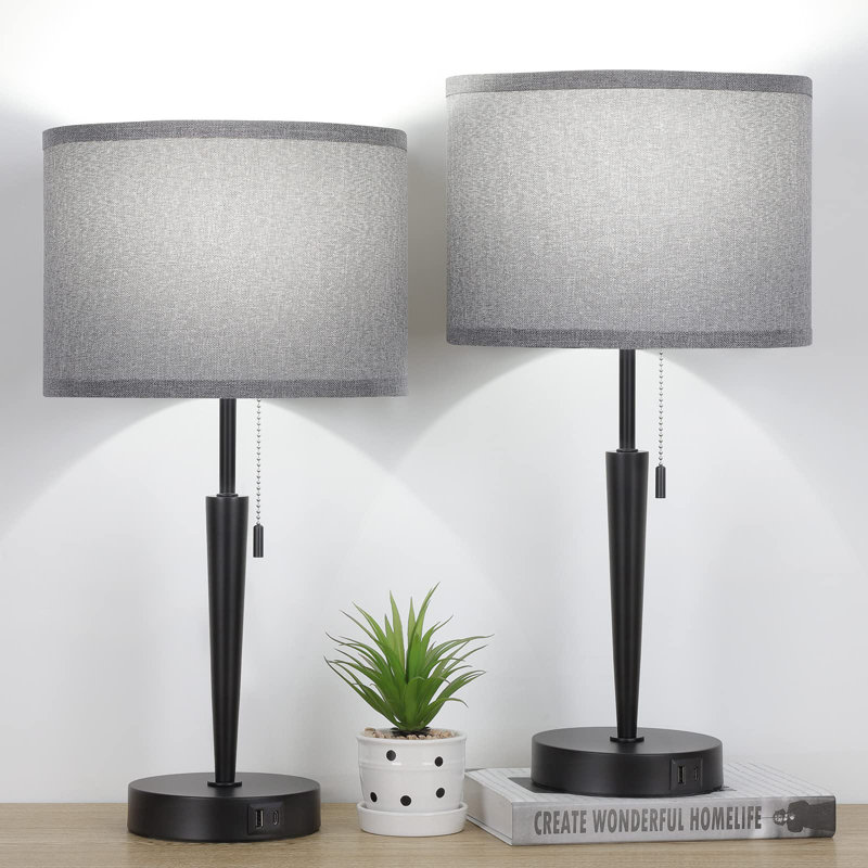 Lampe de table Farmhouse grise avec ports USB