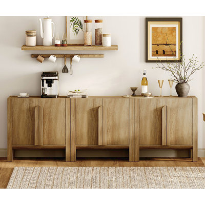 Mid-Century Modern 94.5" Sideboard Buffet Cabinet With Storage, 3-In-1 Wood Credenza With 6 Doors And Adjustable Shelves For Kitchen Living Room, Dining Room