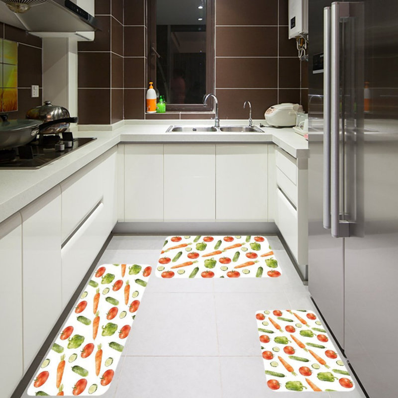 Watercolor Vegetable Kitchen Mat 3 Pc Set for Kitchen & Dining Area