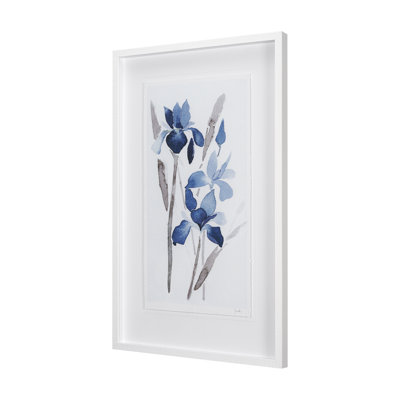 Blue Iris I a Hand Embelished Textured Framed Art Print Matted under Glass
