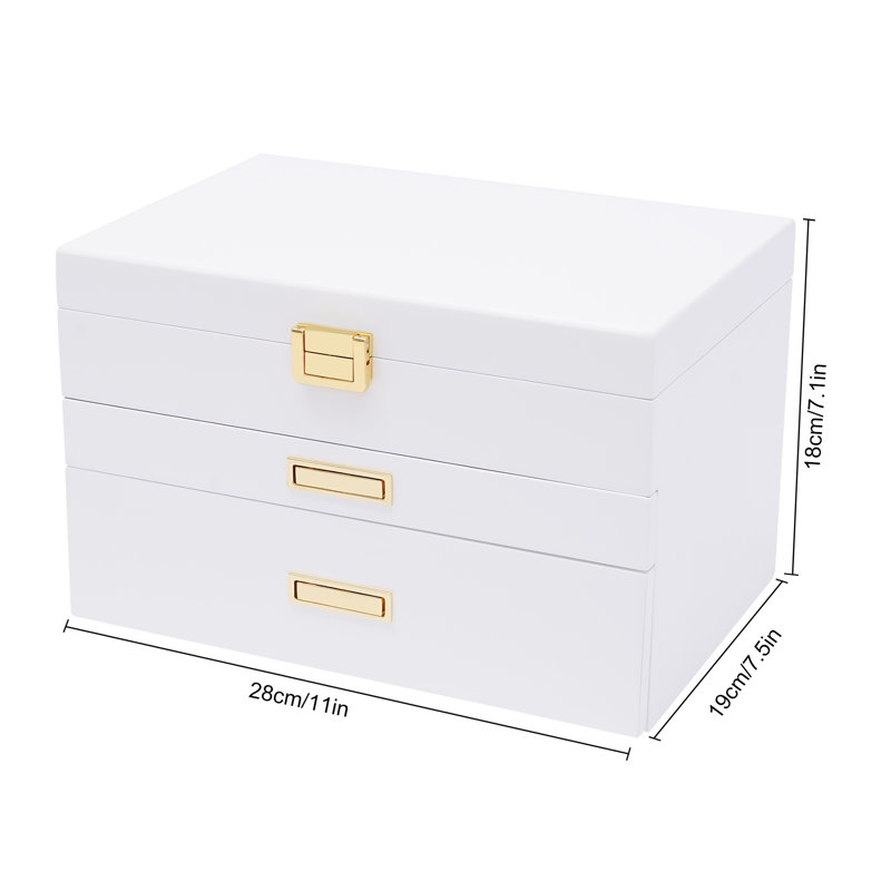 Boîte de rangement pour bijoux 3 couches, Blanc