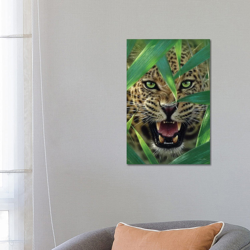 Jaguar ambush, vertical, H 26 po x l 18 po x P 1,5 po, Toile avec cadre noir, Pas de tapis