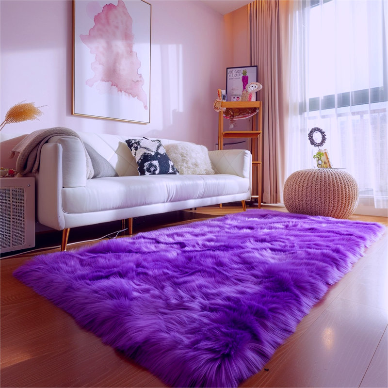 Tapis mauve en polyester tissé à la machine de couleur unie Rhonda, Rectangle 5 pi x 7 pi 1 po