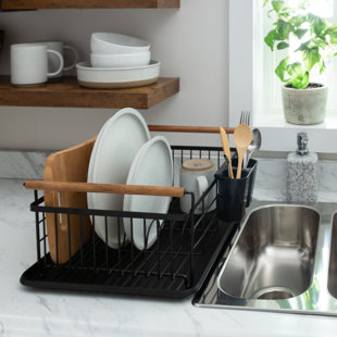 Kitchen Details Medium Dish Rack with Tray | Dimensions: 18.11 x 11.02 x  3.45 | 12 Plate | Kitchen | Plastic | Cutlery Basket | Silver | Sink
