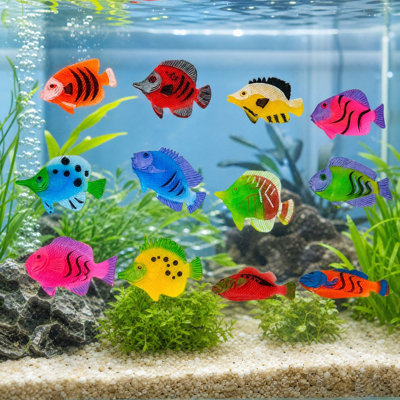 Ensemble de 20 poissons tropicaux flottants en plastique, réalistes et de couleurs assorties, pour piscine, baignoire ou bassin. Parfait pour nettoyer les robinets.