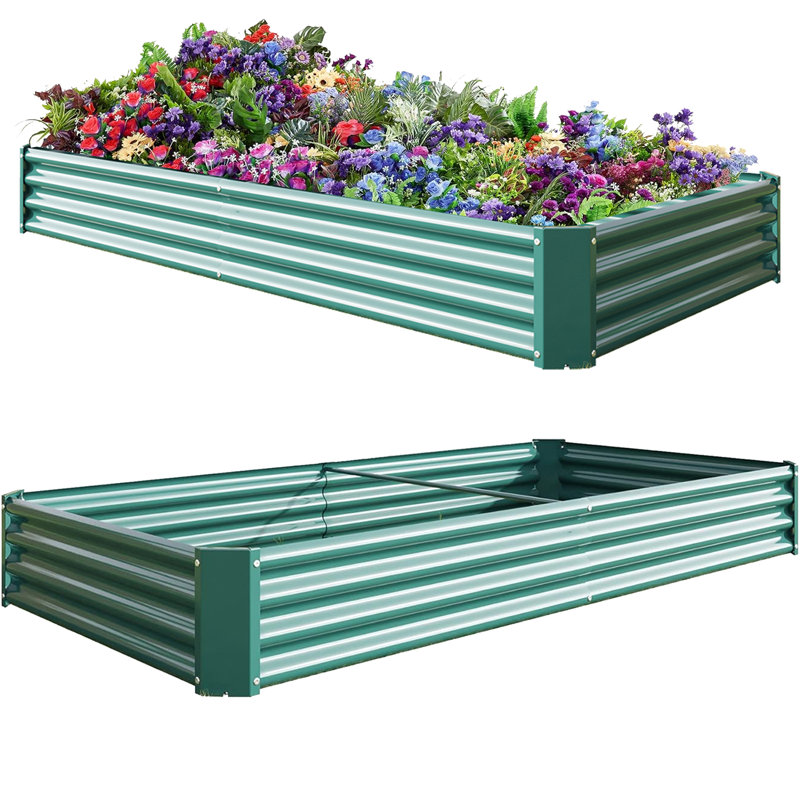 8x4 Ft Galvanized Steel Raised Garden Bed Kit - 1ft High, Outdoor Metal Planter Box for Vegetables, Herbs, Flowers & Plants | Easy Assembly, Rust-Resistant, Durable，set of 5
