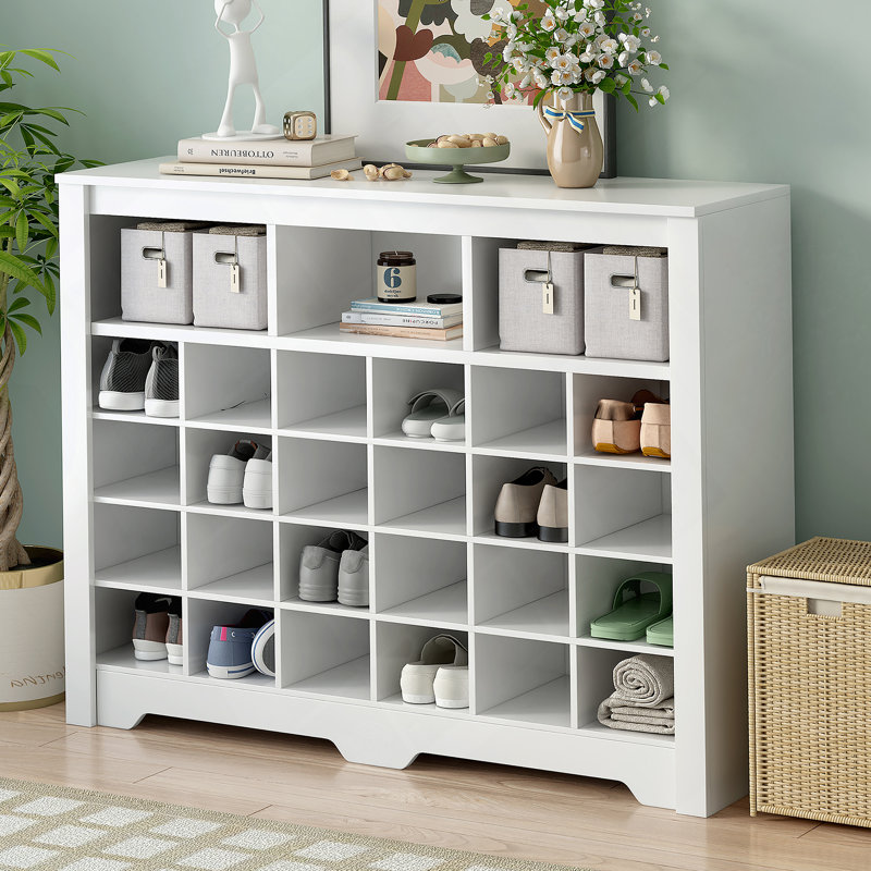 Design 24 Shoe Cubby Console, Modern Shoe Cabinet With Curved Base