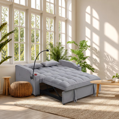 Canapé-lit inclinable moderne en velours avec ports USB, dimensions : 70,2 po L x 54,7 po P x 22 po H