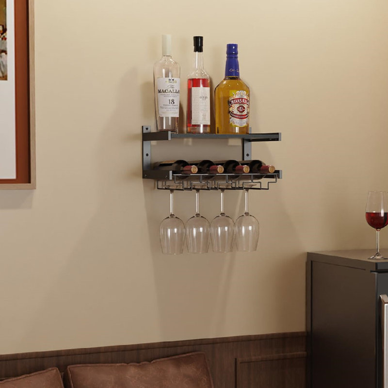 Wall Mounted Wine Bottle & Glass Rack