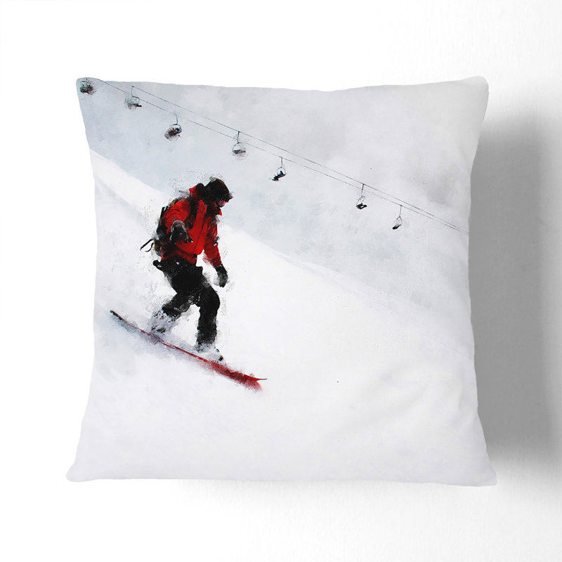 Snowboarding Painting Scatter Cushion, 40cm H x 40cm W x 15cm D