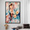 Toile abstraite d'une femme avec motif floral pour décoration murale - thème rose et fleur