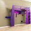 Lit mezzanine en bois compact avec rangement multifonctionnel et DEL, gris