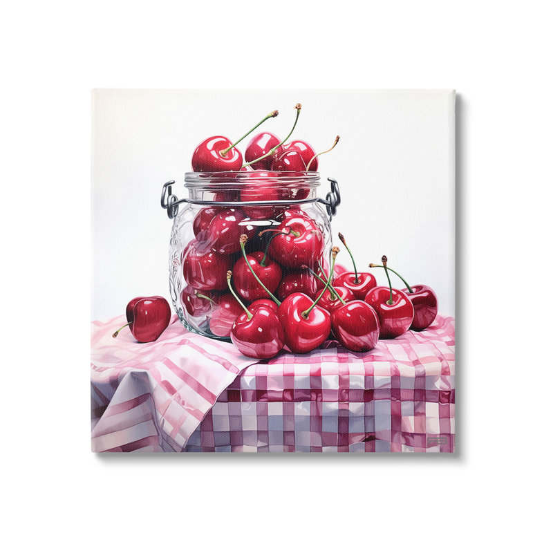 «Cherries in Country Jar», art mural sur toile par RB, H 17 po x l 17 po