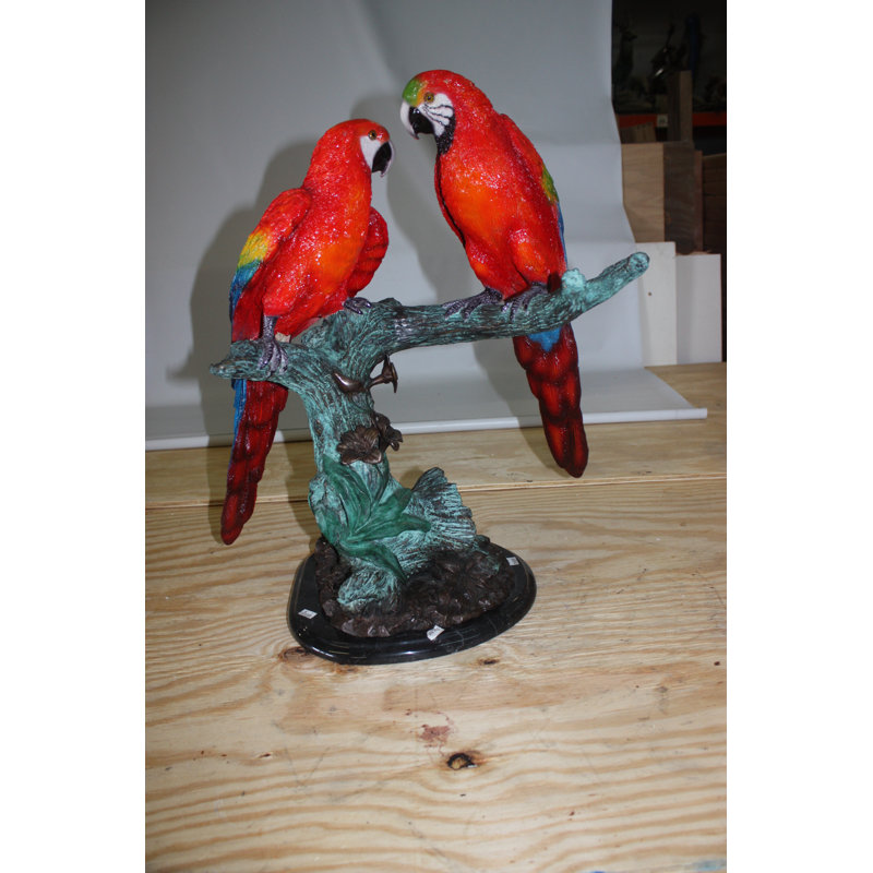 Deux perroquets sur un arbre Jennings - statue en bronze - taille: L 20 po x l 12 po x H 23 po.