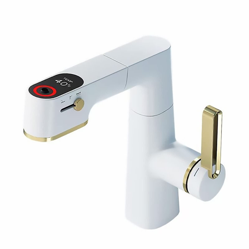 Robinets de lavabo de salle de bain avec douchette rétractable à poignée simple, robinet à un trou multifonctionnel à hauteur réglable moderne en laiton massif