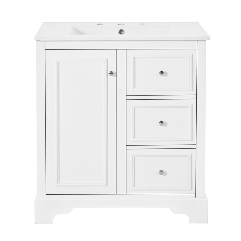 Meuble-lavabo de 30 pouces avec lavabo en céramique, Blanc