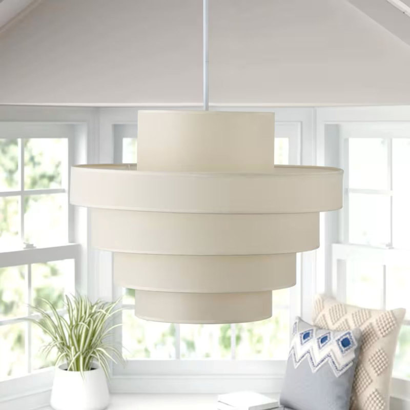 Lustre artistique empilé | Abat-jour beige mat en lin, style moderne, semi-encastré, câblé, culot E12