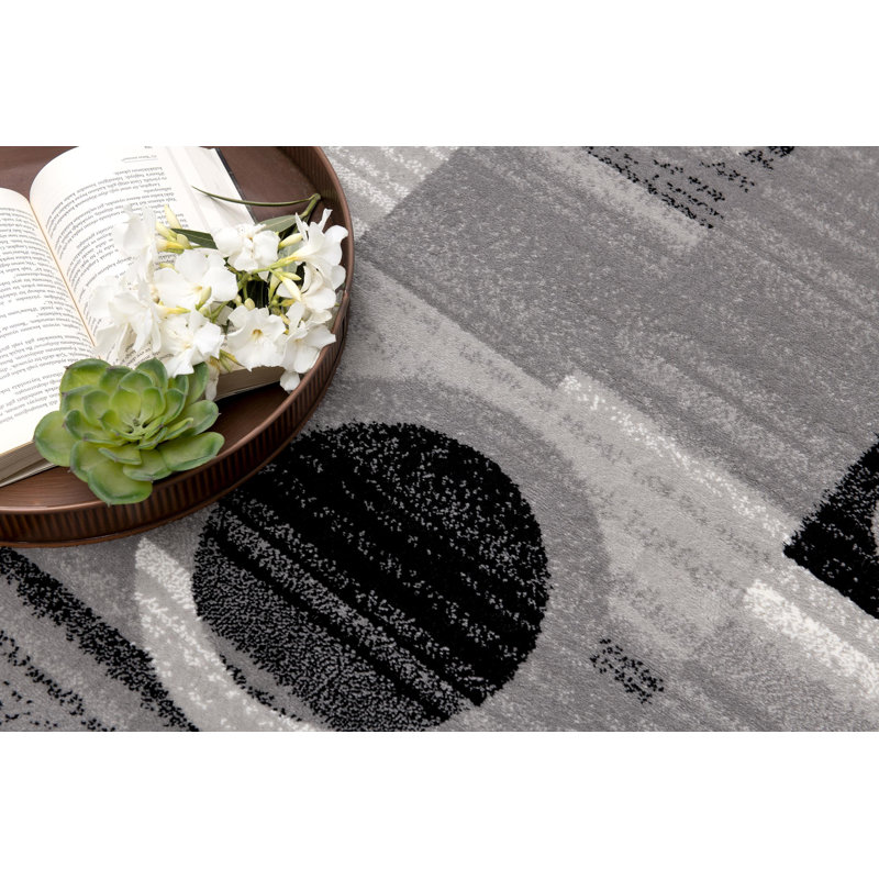 Dillup-Jones Abstract Grey Area Rug, Runner 3' x 15'