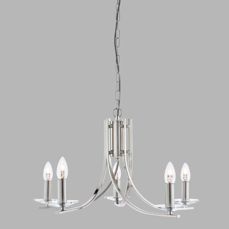 Pamelia 5 - Light Candle Style Chandelier, Satin Silver