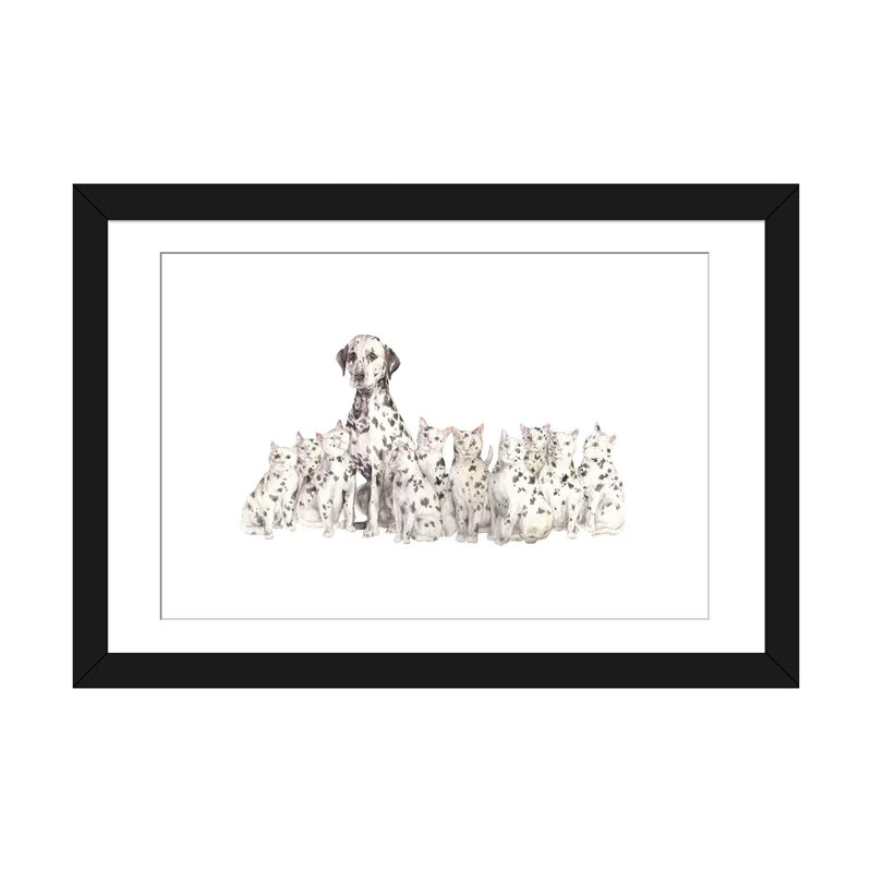 «Dalmatian and Printcats», impression sur toile, H 16 po x l 24 po x P 1 po, Papier beaux-arts encadré noir, Blanc