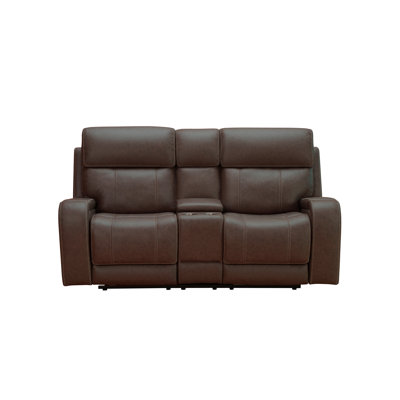 Borovnice Walnut Dual Power Console Loveseat W Popout Cup Holders
