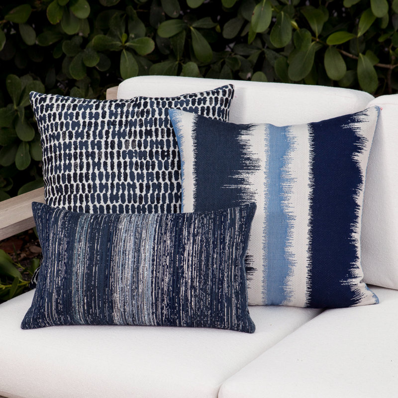Textured Sunbrella® Lumbar Rectangular Outdoor Throw Pillow Cover & Insert, Indigo