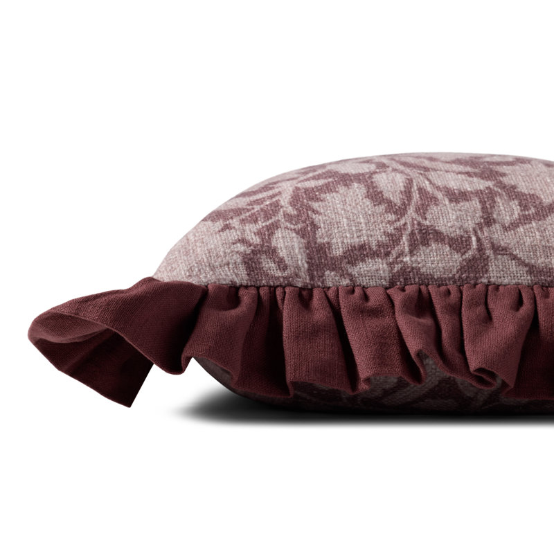 Wine Floral Ruffled 18'' x 18'' Throw Pillow Cover