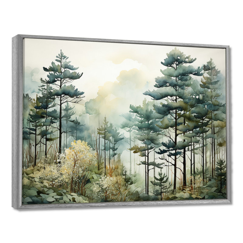Décorations murales «Tonalis Whispering Pines Pointillism I», H 34 po x l 44 po, Reproduction avec cadre flottant