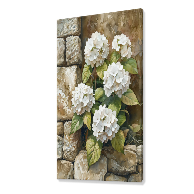 «Hydrangeas By The Stone Wall» - impression sur toile d'hortensias, H 60 po x l 28 po, Toile tendue, Ne s’applique pas