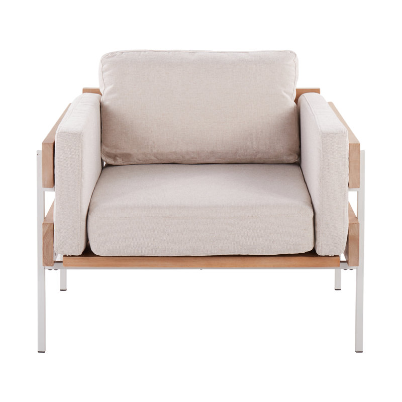 Upholstered Armchair, Cream Polyester, White/Natural