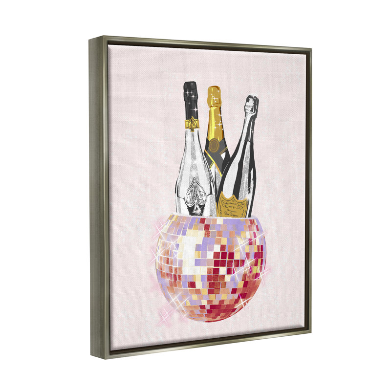 Glam Disco Champagnes par Ziwei Li, H 21 po x l 17 po x P 1,7 po, Cadre flottant gris lustré